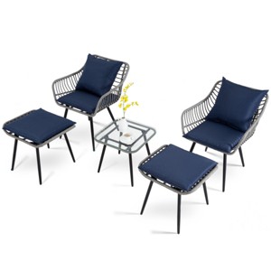 5 Piece Patio Bistro Set With Ottoman, Outdoor Wicker Furniture Sets For  Apartment Balcony, Rattan Table And Chairs Set-Cuddlewood - 1 of 4