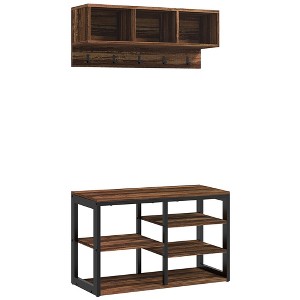 HOMCOM Hall Tree with Bench and Shoe Storage, Coat Rack Shoe Bench Set for 10 Pairs for Entryway Hallway, Brown - 1 of 4