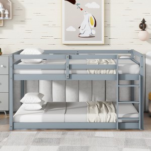 MATEERTY Solid Wooden, Twin Floor Bunk Bed wit Ladder, Upper and Bottom Bed Platforms Crafted with Stregthened Slats Gray - 1 of 4