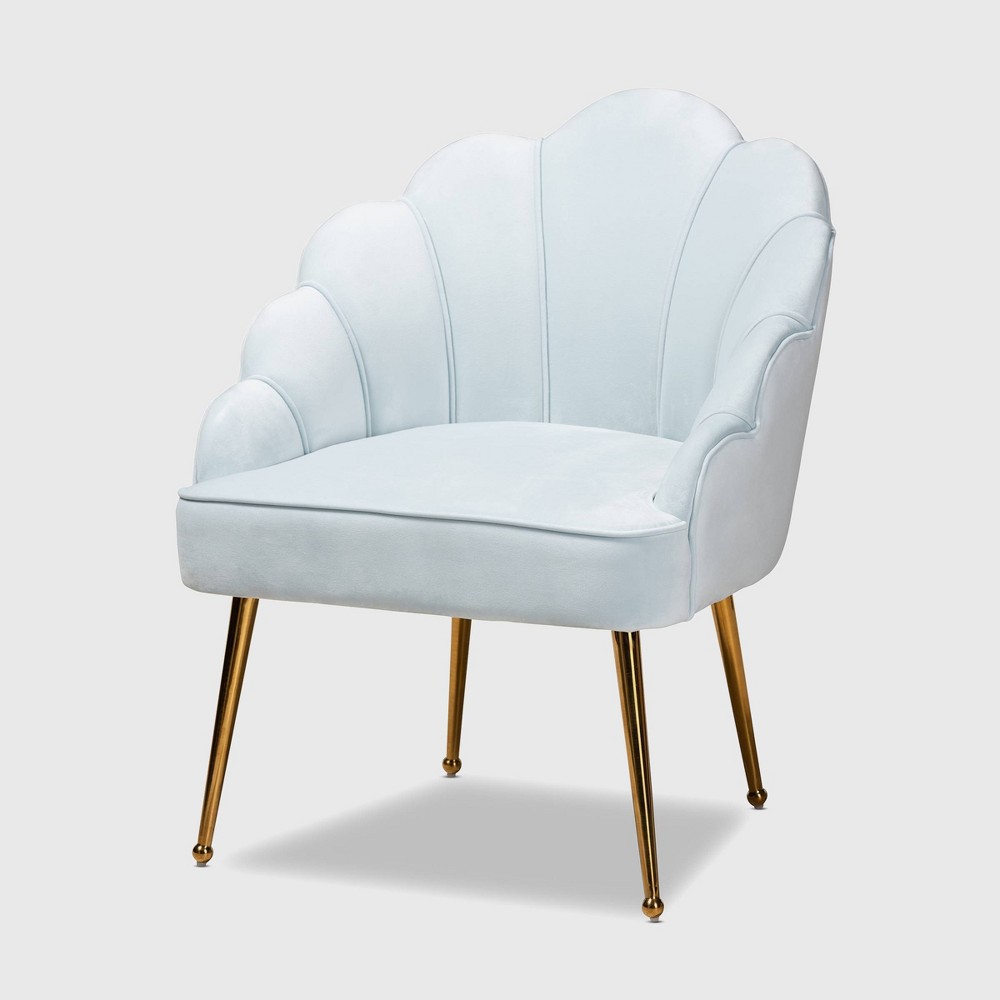 Photos - Chair Cinzia Velvet Upholstered Seashell Shaped Accent  Light Blue/Gold - B