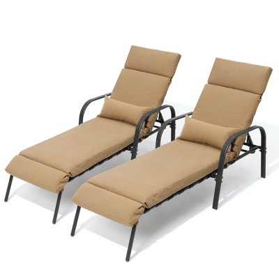 Pellebant Outdoor Recliner Adjustable Chaise Lounge Chair with Cushion & Pillow
