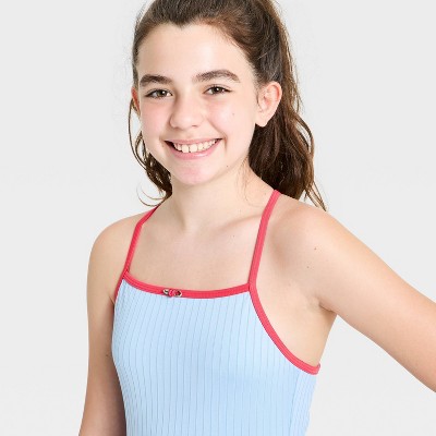 Детские купальники Art Class Girls' Rosette Ribbed One Piece Swimsuit - art class™ Blue/Red L — фото 3