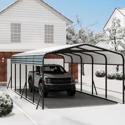 10 x 15 FT Metal Carport with Galvanized Steel Roof, Heavy Duty Metal Roof Carport with Enhanced Base, Tall Kits Garage for Tractors, Trucks, Boats