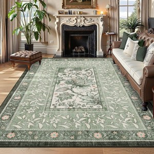 Area Rugs for Living Room Botanical Cottagecore Rug Floral Leaf Pattern Accent Rug Soft Vintage Low Pile Non-Slip Rug - 1 of 4