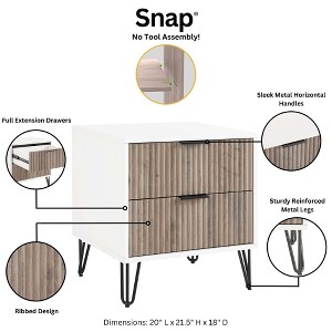 Gulches Rustic Gray & White 2-Drawer Fluted Nightstand, Modern Glam MDF Side Table with Gold Metal Legs/Handles, Tool-Free Assembly - 1 of 4