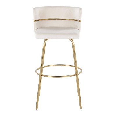 Cinch 30" Gold Metal and White Velvet Swivel Barstools, Set of 2