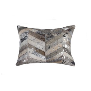 HomeRoots 12" X 20" Gray and Silver Chevron Cowhide Lumbar Throw Pillow with Glitter - 1 of 4