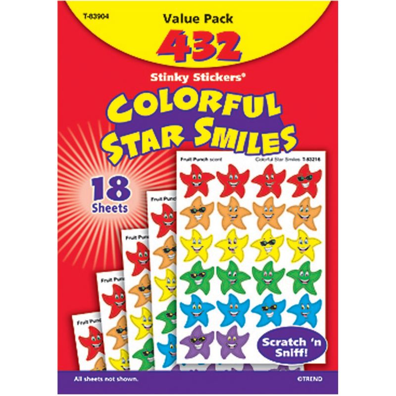 Trend Enterprises Stinky Sticker Colorful Star Smiles Scratch n Sniff Stickers, Pack of 432, 1 of 2