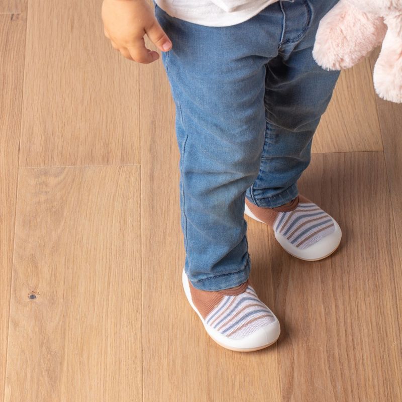 Komuello Toddler Boy Girl First Walk Sock Shoes Flat Style - Brown Stripe, 3 of 12