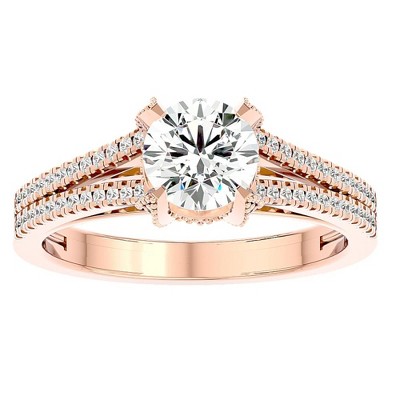 Pompeii3 1 1/10Ct Moissanite & Diamond Multi Row Engagement Ring White Yellow Rose Gold