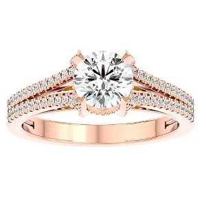 Pompeii3 1 1/10Ct Moissanite & Diamond Multi Row Engagement Ring White Yellow Rose Gold - 1 of 2