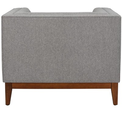 Gray Velvet and Wood Accent Chair with Tufted Design