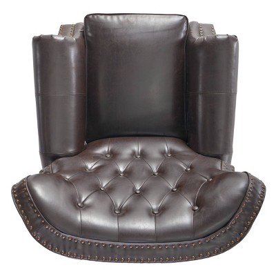 Handcrafted Brown Leather and Wood Recliner Accent Chair