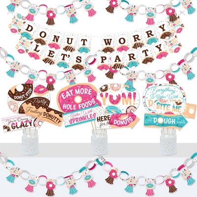 Big Dot of Happiness Donut Worry, Let's Party - Banner and Photo Booth Decorations - Doughnut Party Supplies Kit - Doterrific Bundle