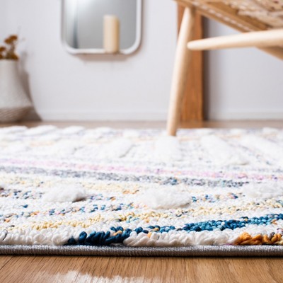 Ivory and Grey Geometric Fringe Shag Area Rug 8' x 10'