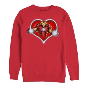 Men's Marvel Valentine's Day Iron Man Heart Frame Sweatshirt - 1 of 3