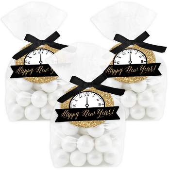 Big Dot of Happiness New Year’s Eve - Gold - New Years Eve Party Clear Goodie Favor Bags - Treat Bags With Tags - Set of 12