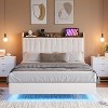 TackView Floating Bed Frame with LED Lights, Modern Upholstered Platform Bed with Headboard & USB Charging Station, No Box Spring - 3 of 4