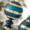 Gold-Striped Indigo Finial Blue 10"H Glass Set of 2 - 2 of 2