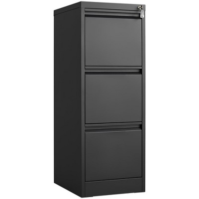INFURNIC Decorative Storage Cabinet 3 Drawer File Cabinet with Lock for Office or Home Use, Black, 21"*5.9"*42.5"