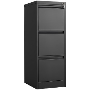 INFURNIC Decorative Storage Cabinet 3 Drawer File Cabinet with Lock for Office or Home Use, Black, 21"*5.9"*42.5" - 1 of 4