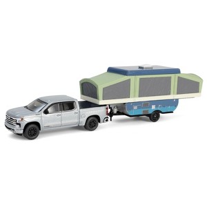 Greenlight 1/64 2024 Chevrolet Silverado High Country with Pop-Up Camper, Sterling Gray, Hitch & Tow Series 32 32320-D - 1 of 4