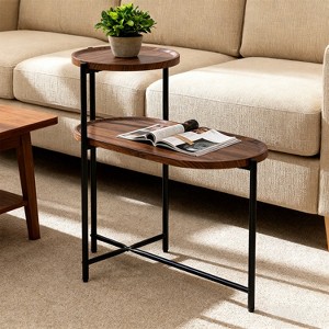 LIVAREEmlen Round Coffee Table with Storage Tray 2 Tier Oval End Tables Wooden Small Side Table for Living Room - 1 of 4
