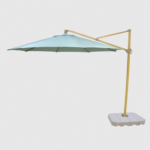 11 Offset Patio Umbrella Duraseason Fabric Aqua Light Wood Pole Threshold Target