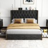 ORRD Queen Size Bed Frame with Wingback Headboard & Charging Station, Velvet Upholstered Platform Bed with 2 Storage Drawers - 2 of 4
