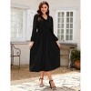 Clearlove Women's Casual V Neck Lantern Long Sleeve Ruffle Smocked Waist Tiered Midi A Line Dress - 3 of 4