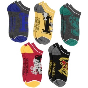 Harry Potter Adult Hogwarts Houses Varsity Logo Mix and Match Ankle Socks 5 Pack - 1 of 4