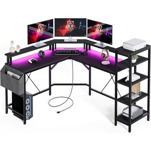 Nasitip 62" L-Shaped Gaming Desk with Monitor Stand, LED Lights & Power Outlets, Home Office Computer Desk with Storage - 1 of 4