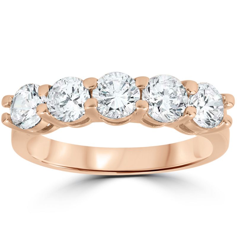 Pompeii3 2 Ct Five Stone Diamond Wedding Ring Anniversary Womens Band 14k Rose Gold, 1 of 5