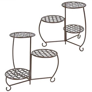 Sunnydaze Indoor/Outdoor Steel Decorative Checker Top 3-Tiered Flower Plant Stand Display - Bronze - 2pk - 1 of 4