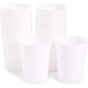 Juvale 16-Pack Reusable Plastic Cup Party Tumblers Stadium Cups, White, 16 oz - 1 of 4