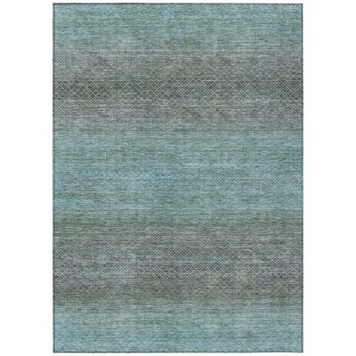 Teal Blue And Brown Geometric Washable Indoor Outdoor Area Rug