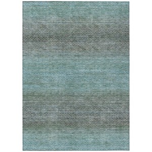Teal Blue And Brown Geometric Washable Indoor Outdoor Area Rug - 1 of 4