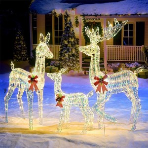 Joyfy 3 Packs Christmas Reindeer Family Set Yard Light Decorations with LED Lights and Stakes for Christmas Eve Night Indoor Outdoor Holiday Decor - 1 of 4