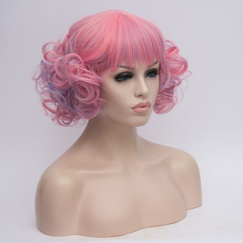 Unique Bargains Curly Women's Wigs 12" Pink Blue Highlight with Wig Cap, 4 of 7