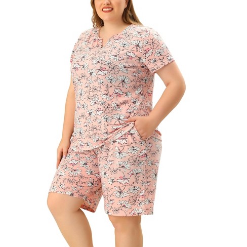 Women's Plus Size Short Sleeve Top And Pants Pajama Set Pink 1x - White  Mark : Target
