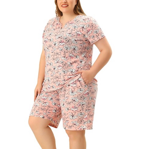 Agnes Orinda Women's Plus Size Casual Floral Short Sleeve Knee Length Shirt  Dress Pink 1x : Target