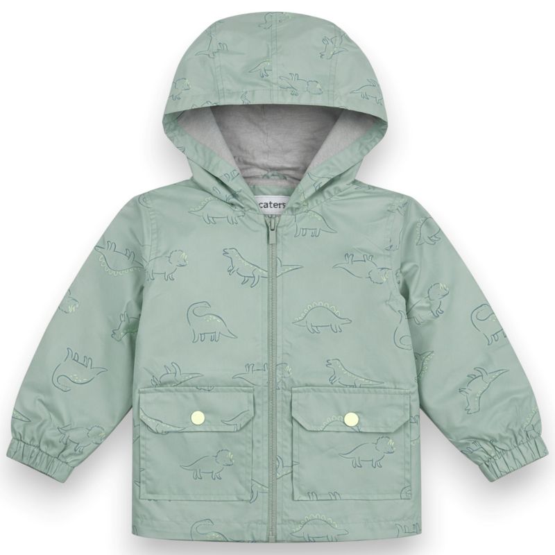 Carter's Toddler Boys' Lightweight Splashin' Around Rainslicker Rain Jacket, Green Dinos, 2T