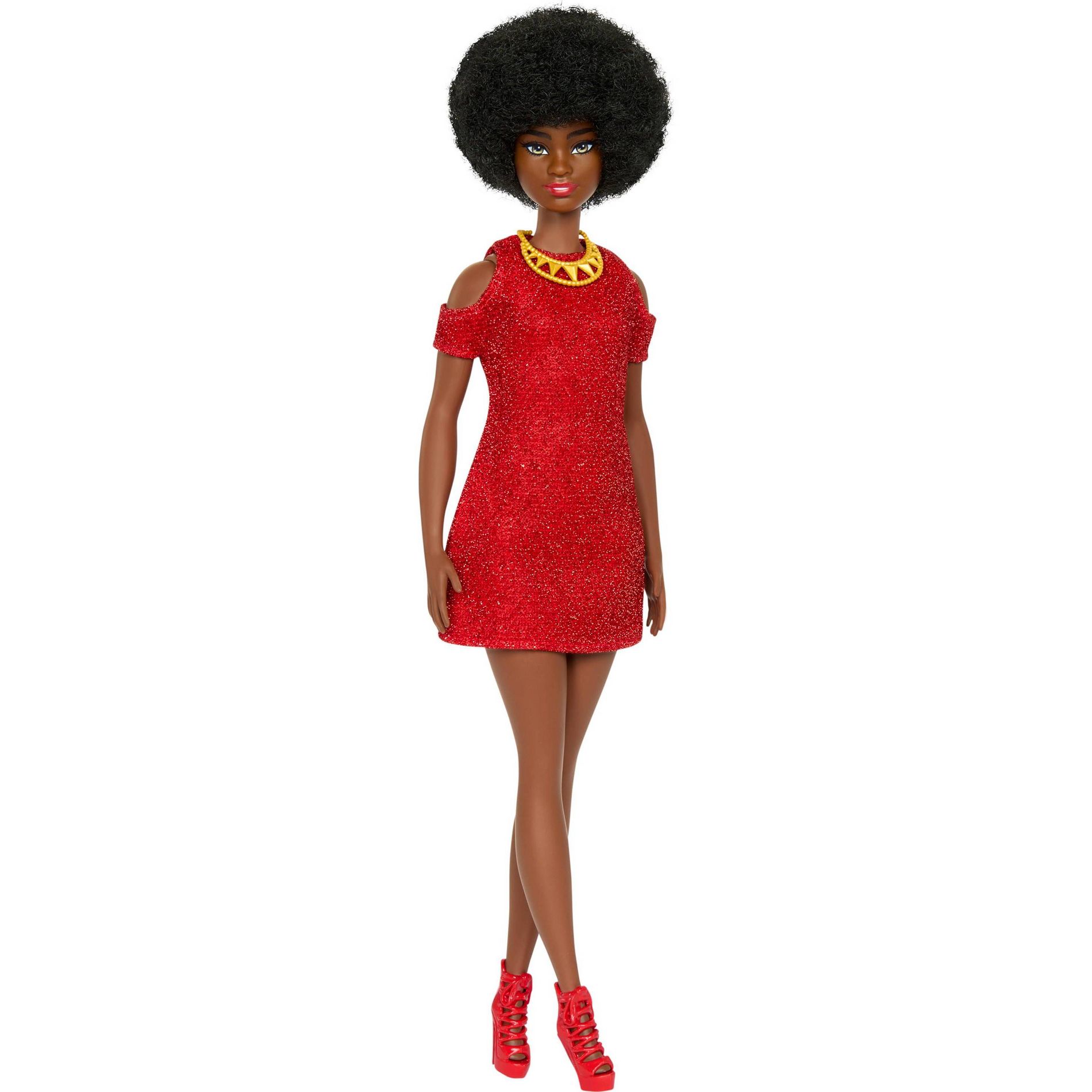 Barbie 11.5" Fashionistas Black Hair/Brown Hair Wearing Red Dress & Accessories 65th Anniversary