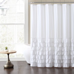 72"X72" Melanie Ruffle Shower Curtain White - VCNY: Polyester, Water-Resistant, Microfiber Texture, Machine Washable - 1 of 4