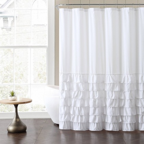 72"X72" Melanie Ruffle Shower Curtain White - VCNY: Polyester, Water-Resistant, Microfiber Texture, Machine Washable - image 1 of 4