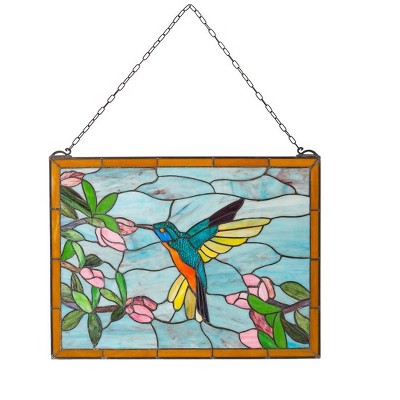 Wind & Weather Stained Glass Hummingbird Art Panel With Metal Frame And ...