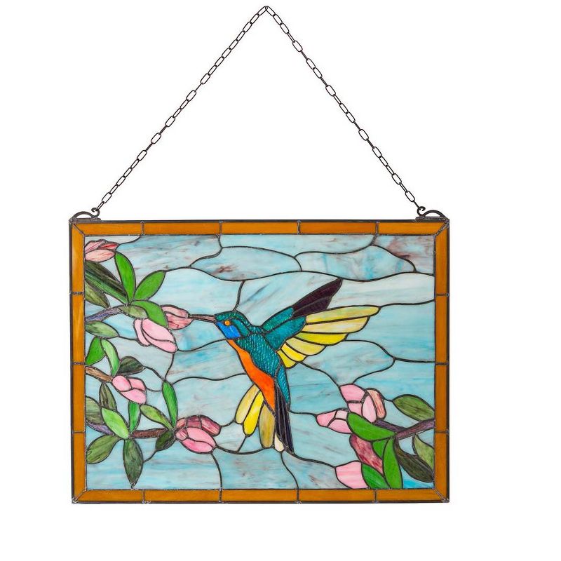 Wind & Weather Stained Glass Hummingbird Art Panel with Metal Frame and Chain, 1 of 9