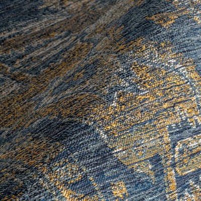 Blue and Yellow Reversible Medallion Synthetic Area Rug