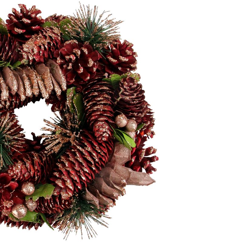 Northlight Dusty Rose and Red Pine Cones Glitter Artificial Christmas Wreath, 10-Inch, Unlit, 2 of 4