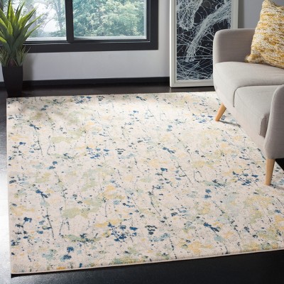 Ivory and Yellow Speckled Print Square Area Rug